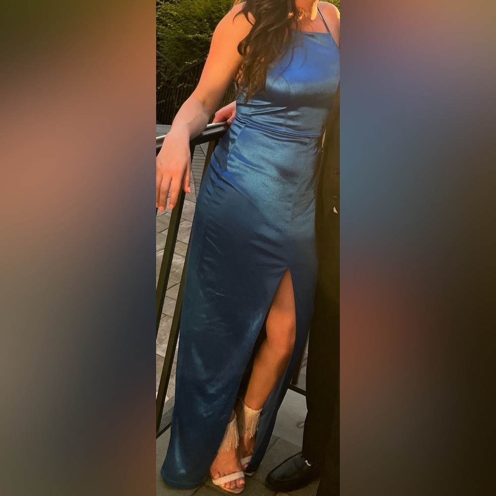 Satin Blue Dress from LuLu’s